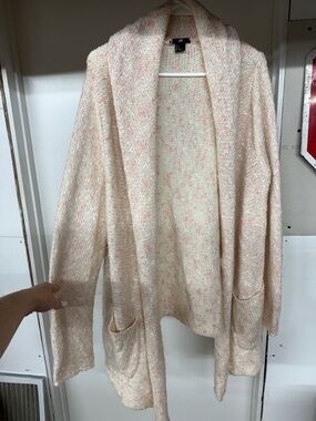 H&M Cream and Pink Speckled Open-Front Shawl Cardigan